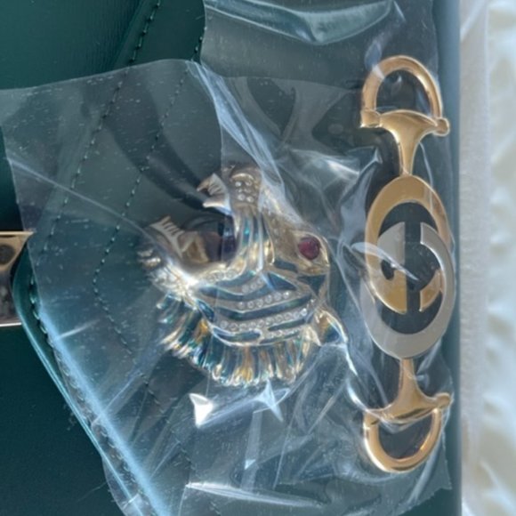 Gucci Rajah Chain Shoulder Bag Leather Medium Gold Dark Green Handbag Vitello NW - Picture 7 of 16